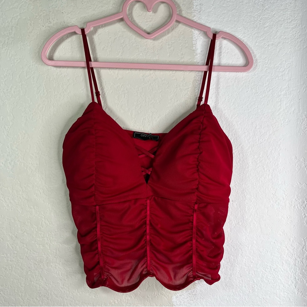 Sexy Red V Neck Crop Top Sz M Adjustable Straps